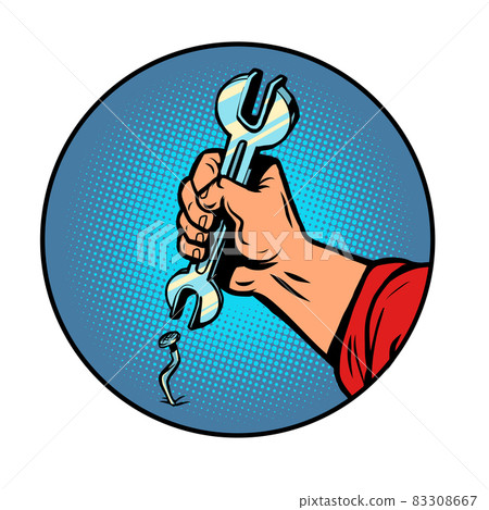 hand with a wrench, repair. Mechanic engineer plumber auto hand with a wrench, repair. Mechanic engineer plumber auto 83308667