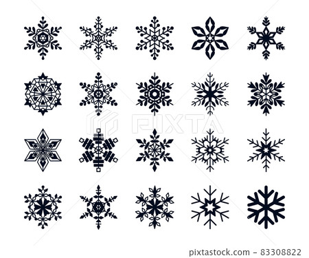Snowflake silhouettes collection. Black isolated silhouettes. Laser cutting templates. Winter holidays decorations. Ornament design. Vector illustrations of snowflakes. Icons set Snowflake silhouettes collection. Black isolated silhouettes. Laser cutting templates. Winter holidays decorations. Ornament design. Vector illustrations of snowflakes. Icons set 83308822