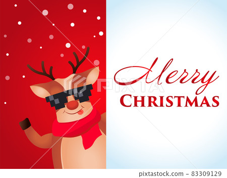 Christmas Reindeer. Cute and funny character Deer. Christmas card. Vector illustration. 83309129