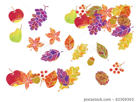 Autumn event watercolor harvest festival concert template vector fallen leaves fruit apple grape pear Autumn event watercolor harvest festival concert template vector fallen leaves fruit apple grape pear 83309303