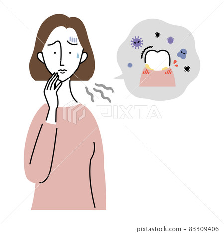 一位患有牙周病的女性，讓她的嘴巴不舒服 83309406