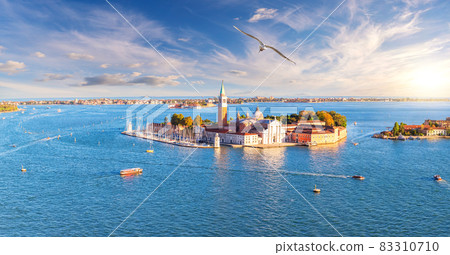Aerial view of San Giorgio Maggiore Island in the lagoon of Venice, Italy 83310710