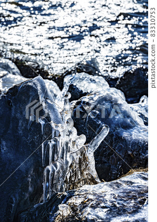Ice on the shores of Lake Biwa Ice on the shores of Lake Biwa 83310753
