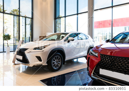 white and red car in a dealership, car sale, luxury brand 83310931