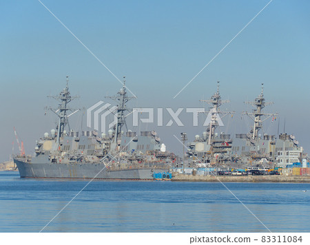 Arleigh Burke-class Aegis destroyer moored at U.S. military Yokosuka base Arleigh Burke-class Aegis destroyer moored at U.S. military Yokosuka base 83311084