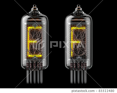 Nixie tube indicator. Letters e and f on black background. 83311480