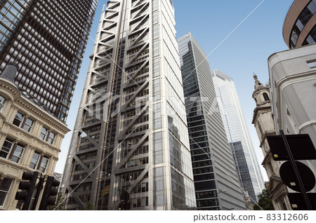 London, U.K., July 23,2021 - buildings sky scrapers near Liverpool Street Station in London. London, U.K., July 23,2021 - buildings sky scrapers near Liverpool Street Station in London. 83312606