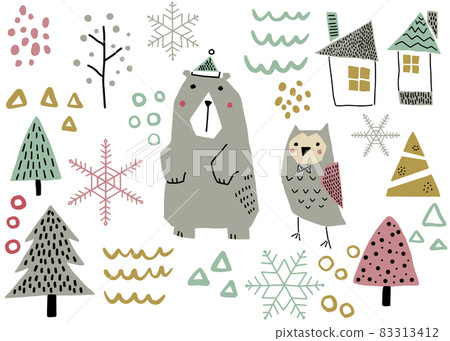 Hand-painted Scandinavian winter material color Hand-painted Scandinavian winter material color 83313412
