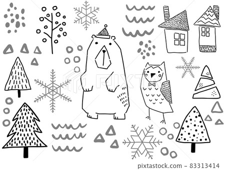 Hand-painted Scandinavian winter material monochrome 83313414
