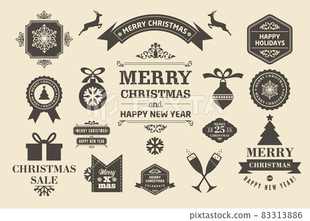 New Year Retro Icons, Elements labels And Illustration Set lettering phrases for Christmas 83313886