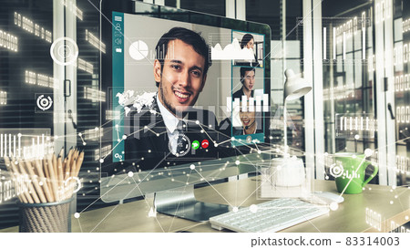 Creative visual of business people in a corporate staff meeting on video call 83314003