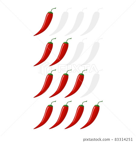 Spicy chilli pepper on the rise heat isolated on white background. Sticker for menu restaurant in flat style. 83314251