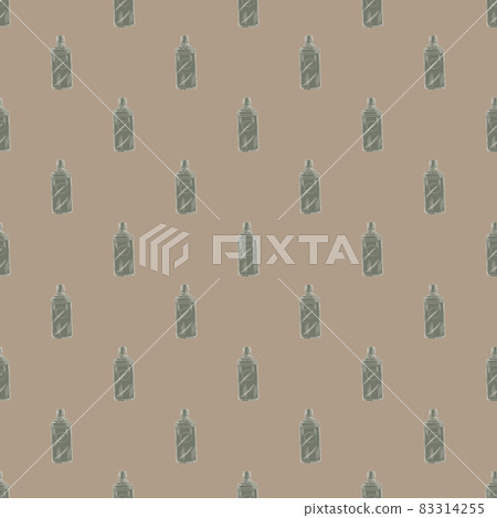 Seamless pattern retro chinese bottle on dark beige background. Geometrical texture template for menu restaurant. 83314255