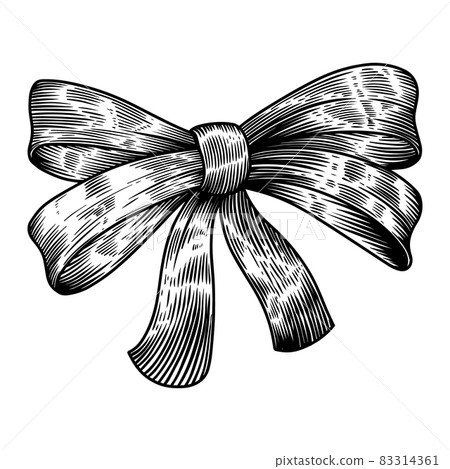 Illustration of bow in engraving style isolated on white background. Design element for emblem, sign, poster, card, banner. Vector illustration Illustration of bow in engraving style isolated on white background. Design element for emblem, sign, poster, card, banner. Vector illustration 83314361