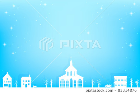 閃閃發光的雪白城市景觀，藍色背景 83314876