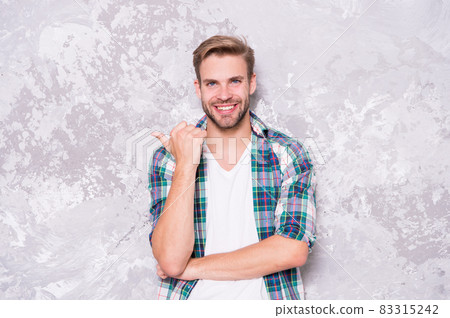 happy student checkered shirt. unshaven man care skin happy student checkered shirt. unshaven man care skin 83315242