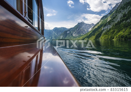 View from a Sailing boat at Lake Koenigssee in Bavaria, Germany View from a Sailing boat at Lake Koenigssee in Bavaria, Germany 83315615