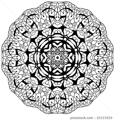 Hand drawn zentangle circular ornament for coloring page. Hand drawn zentangle circular ornament for coloring page. 83315919