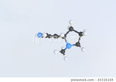 Nicotine molecule. Isolated molecular model. 3D rendering Nicotine molecule. Isolated molecular model. 3D rendering 83316184