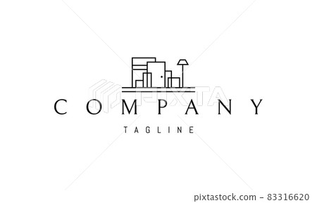 Vector logo on which an abstract image of different furniture in a linear style. 83316620