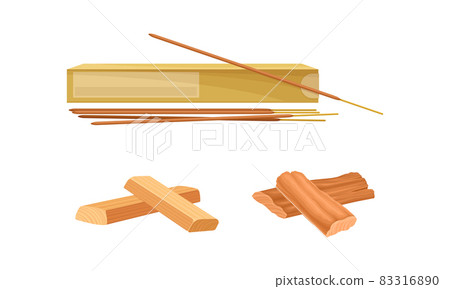 Sandalwood Fragrant Material and Incense Sticks Vector Set 83316890