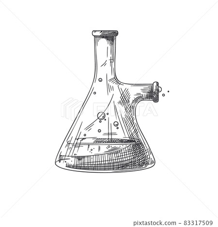 Sketch of a chemical laboratory object. Pharmaceutical flasks, beakers and test tubes. Discovery and chemistry symbol 83317509