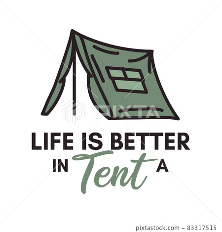Camping adventure logo emblem illustration design. Vintage Outdoor label with tent and text - Life is better in a tent. Unusual linear hipster style sticker. Stock isolated Camping adventure logo emblem illustration design. Vintage Outdoor label with tent and text - Life is better in a tent. Unusual linear hipster style sticker. Stock isolated 83317515