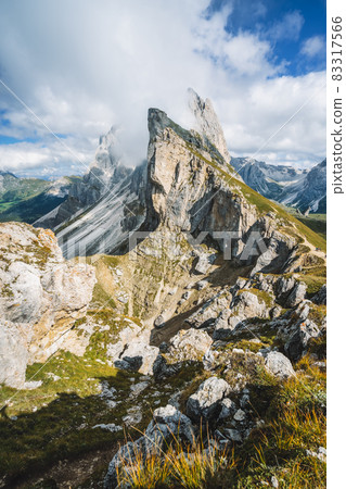 Beautiful landscape of Seceda peak in Dolomites Alps, Odle mountain range, South Tyrol, Italy, Europe Beautiful landscape of Seceda peak in Dolomites Alps, Odle mountain range, South Tyrol, Italy, Europe 83317566