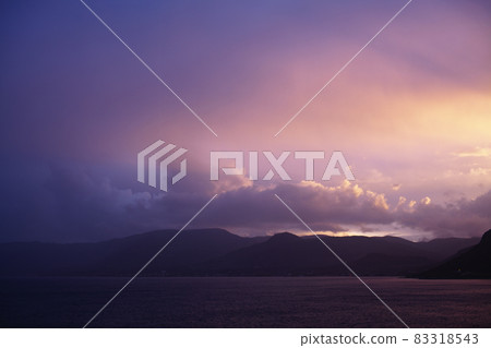 beautiful sunset in the mountains, landscape bright view 83318543