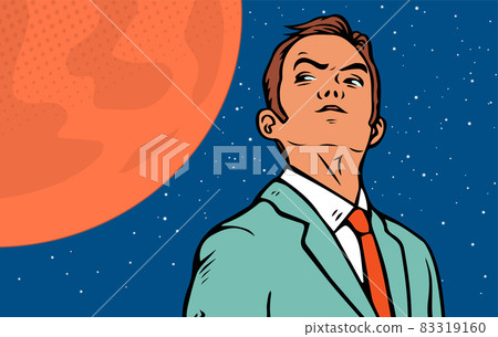 A businessman dreams of flying to the planet Mars 83319160