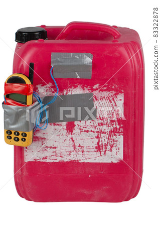 Red chemical jug IED bomb with cell phone fuse. 83322878