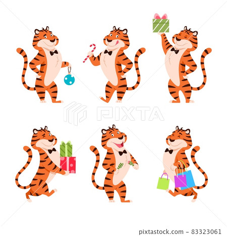 Wildcat Christmas 2022 Cartoon Tigers Set. Holiday Standing Characters... - Stock Illustration  [83323061] - Pixta