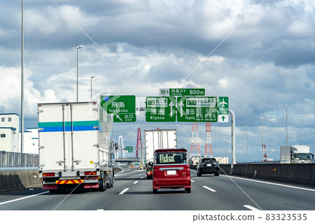 Tobishima Village, Aichi Prefecture Trucks and passenger cars running at Tobishima Junction 83323535