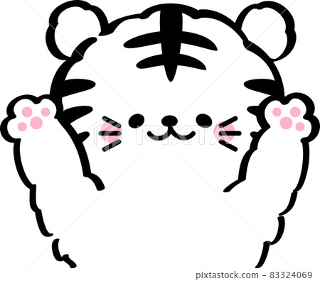 Tora-year's white tiger and tabby cat rejoice with both hands raised Tora-year's white tiger and tabby cat rejoice with both hands raised 83324069
