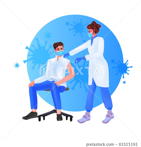 female doctor in mask vaccinating male patient fight against coronavirus vaccine development covid-19 protection 83325191