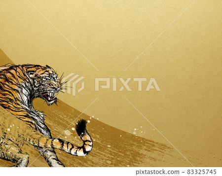 老虎和金箔背景材料 83325745