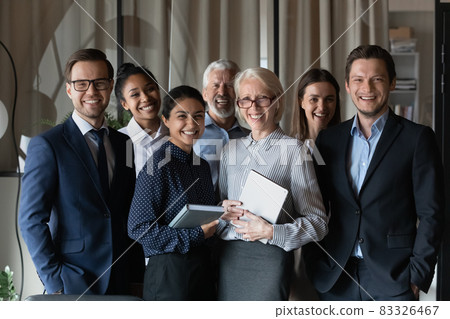 Old and young age multiethnic corporate staff look at camera Old and young age multiethnic corporate staff look at camera 83326467