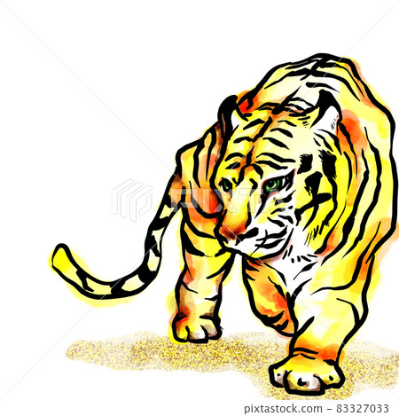 Tora walking in the wild Ink painting style (with color gold leaf) 83327033
