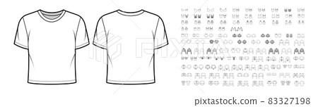 Set of cropped tops, shirts, tanks, blouses technical fashion illustration with fitted oversized body, scoop neck, short Set of cropped tops, shirts, tanks, blouses technical fashion illustration with fitted oversized body, scoop neck, short 83327198