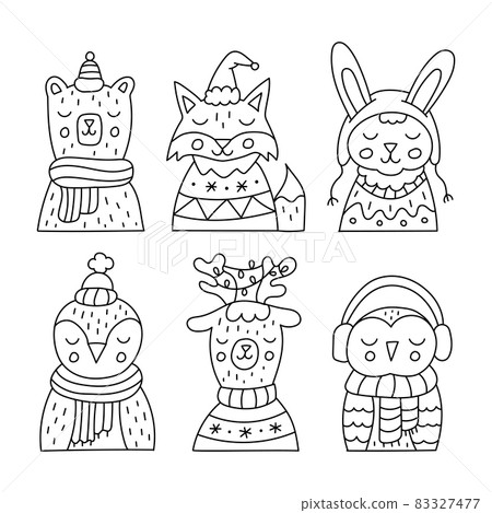 Winter doodle animals Winter doodle animals 83327477