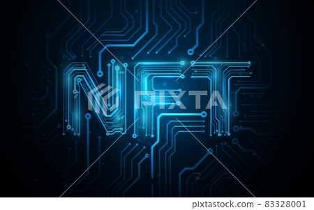 NFT nonfungible tokens concept. Abstract blue circuit lines board background. Futuristic technology high-tech digital concept 83328001