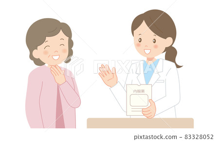 Smile senior woman and pharmacist woman Smile senior woman and pharmacist woman 83328052
