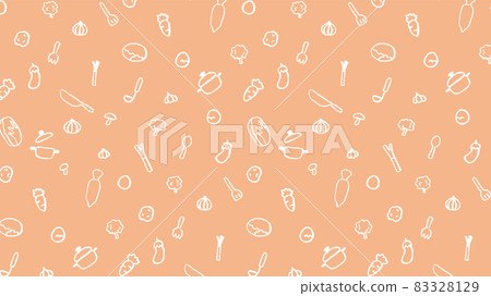 Cute pattern of vegetables and cooking utensils drawn with crayons Seamless background decoration 83328129
