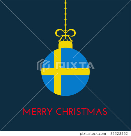 Merry Christmas and new year ball with Sweden flag. Christmas Ornament. Vector stock illustration 83328362