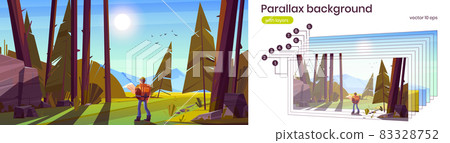 Parallax background with hiker man in forest Parallax background with hiker man in forest 83328752