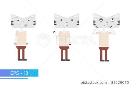 Cat or tiger simple colors. Emotional fanny, hello and thinks. Symbol of 2022 year. Isolated on a white background. Flat vector illustration. Cat or tiger simple colors. Emotional fanny, hello and thinks. Symbol of 2022 year. Isolated on a white background. Flat vector illustration. 83329070