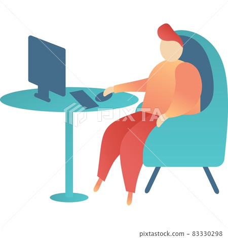 Boy at computer vector school person at icon desk 83330298