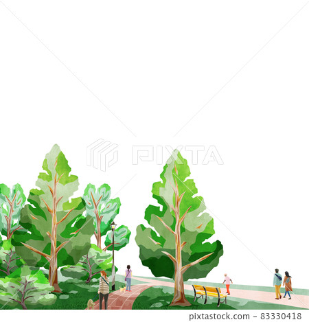 一個自然公園的景觀,有許多樹手寫水彩風格插圖 一個自然公園的景觀,有許多樹手寫水彩風格插圖 83330418