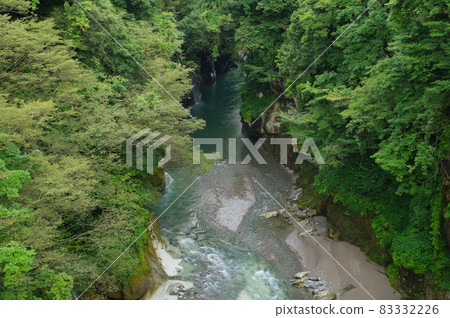 從手取峽谷白山手取川地質公園的古橋眺望 83332226