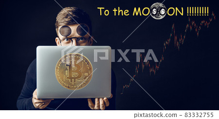 Laptop screen displaying a bitcoin rise concept Laptop screen displaying a bitcoin rise concept 83332755